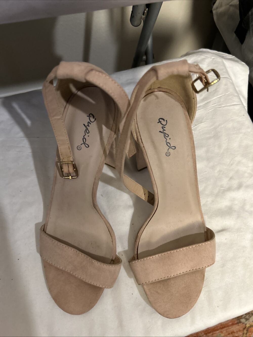 Qupid Blush US 6 Tan Nude 4 Inches High Heels Sandals Vegan Suede Ankle Strap